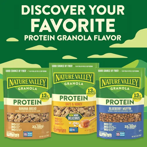 Vista 7 de Nature Valley Granola proteica, sabor a pan de plátano, bolsa resellable para aperitivos, 11 onzas