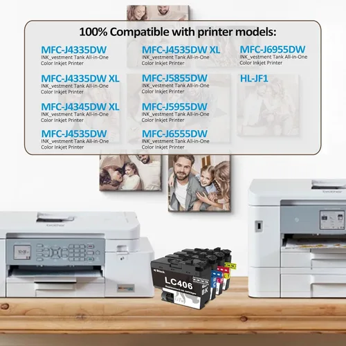 Vista 2 de Paquete de 4 cartuchos de tinta LC406 para impresora Brother, compatibles con Brother MMFC-J4335DW MFC-J4345DW MFC-J4535DW MFC-J5855DW MFC-J5955DW