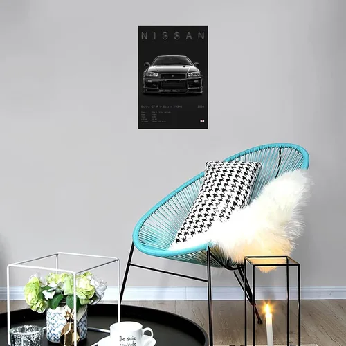 Vista 2 de JDM - Póster GTR para pared de automóvil deportivo, arte de pared R34 R35 GTR, decoración de pared de auto de carreras, póster de lienzo