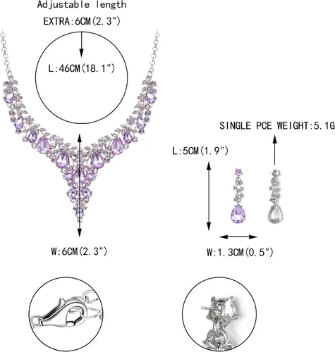 Vista 5 de EVER FAITH Conjunto de joyas de cristal austriaco para dama de honor, collar de lágrima de flor de declaración