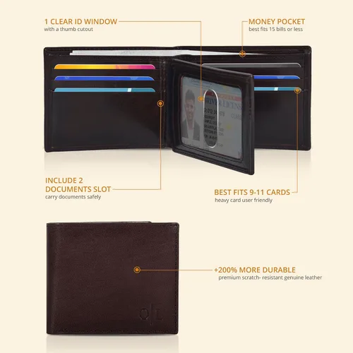 Vista 21 de Carteras RFID delgadas para hombres - Cartera de bolsillo frontal de piel genuina