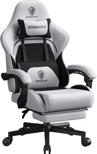 Vista 9 de Dowinx Silla de juegos grande y alta de tela con reposapiés, cojín de resorte para oficina en casa, respaldo alto, reclinable, altura ajustable