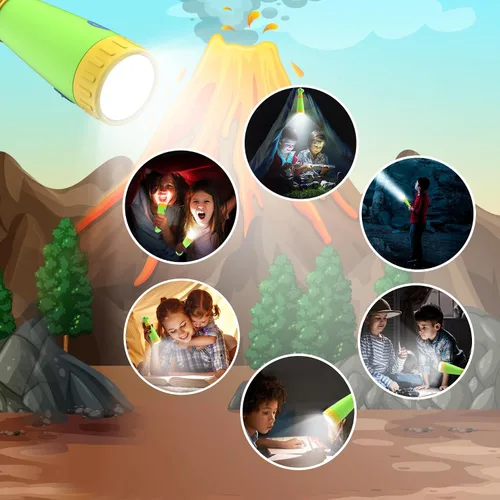 Vista 5 de Linterna recargable de dinosaurio con rugido para niños, linterna de campamento para niños, linterna de mano para niños, luces de Navidad