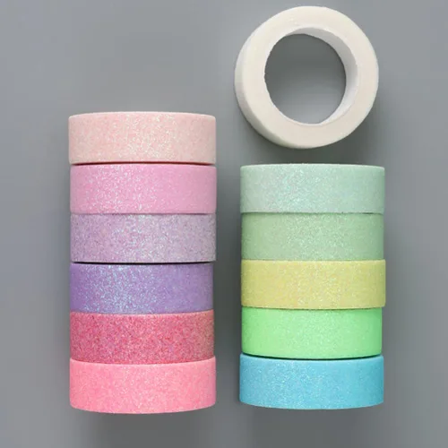 Vista 4 de STOBOK Cinta adhesiva Washi con purpurina de macarrón para manualidades, cinta adhesiva de papel Washi para manualidades, álbumes de recortes