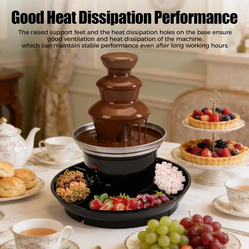 Vista 3 de Máquina eléctrica de fuente de chocolate de tres niveles, capacidad de 1 libra, con bandeja de alimentos y barra giratoria en espiral para fiestas