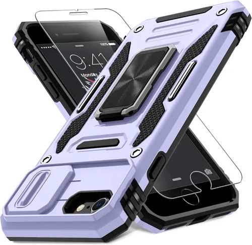 Vista 74 de DEERLAMN Funda para iPhone Air de 6.5 pulgadas con cubierta deslizante para cámara + protector de pantalla (2 paquetes), soporte de anillo giratorio
