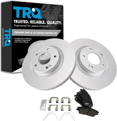 Vista 72 de TRQ Juego de pastillas de freno delantero y rotores con revestimiento de cerámica compatible con Jeep Compass Patriot 2017