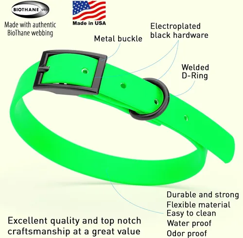 Vista 43 de Dogline Biothane - Collar impermeable para perro con hebilla de liberación rápida, resistente cincha de nailon recubierta con resistente y a prueba