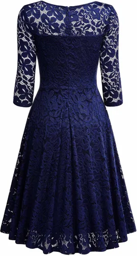 Vista 4 de MISSMAY Vestido de fiesta de dama de honor con mangas 34 y encaje floral vintage para mujer