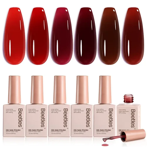 Vista 18 de Beetles - Juego de esmaltes de gel de otoño con gel floreciente, efecto A - Marrón ámbar Atracción ámbar
