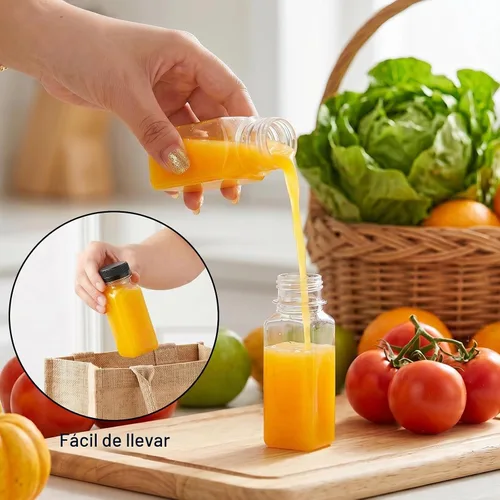 Vista 5 de SUPERLELE 20 botellas de plástico de 2 onzas con tapas, botellas de jengibre reutilizables, transparentes, a granel, para jugo, leche y otras bebidas