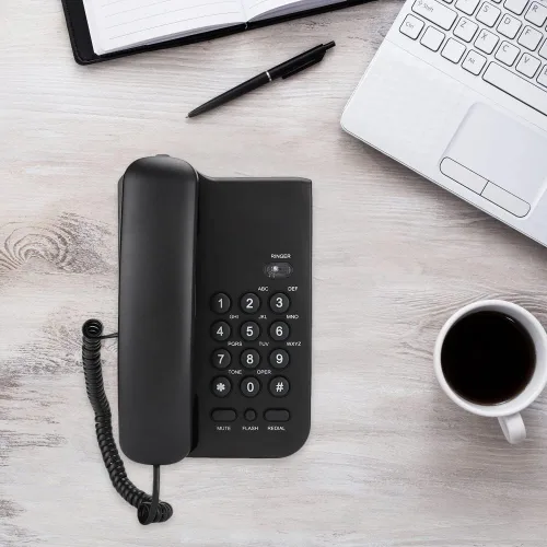 Vista 6 de Teléfono fijo, soporte de pared de escritorio con cable, teléfono de extensión inglés con silencio/una, función de redireccionamiento/flash