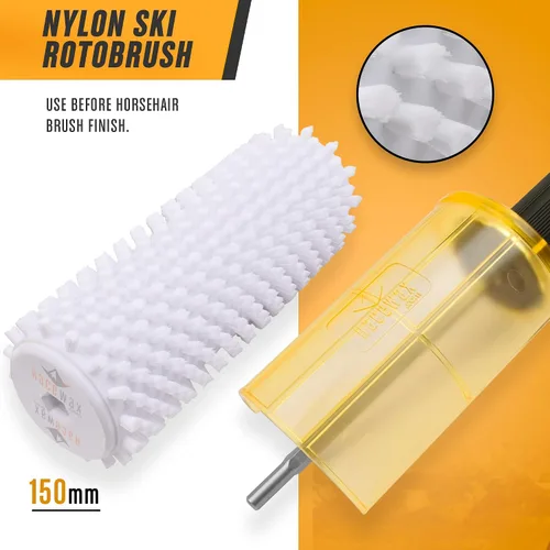 Vista 5 de RaceWax Kit de cera de esquí con cepillo Roto de 5.906 in de ancho, eje de cambio rápido 3 cepillos (latón, pelo de caballo y nailon)