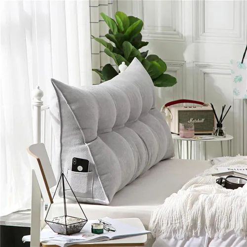 Vista 6 de Cojín triangular extra de lectura, cojín de cabecera con cuña y respaldo de cama, cojín de respaldo de cama para cama doble, funda extraíble, beige