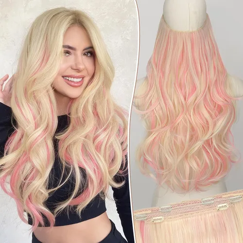 Vista 42 de KooKaStyle Extensiones de Cabello con Alambre Invisible, Largas, Lacias, en Capas, Sintéticas con Alambre Transparente, Tamaño Ajustable, 6 Clips