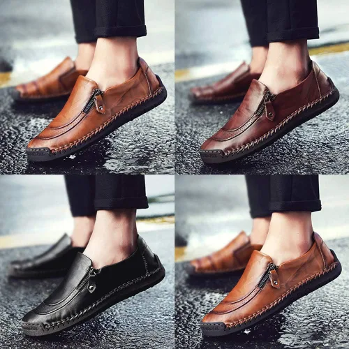 Vista 7 de Zapatos casuales de conducción para hombre con cremallera, mocasines ligeros, suaves y cómodos, zapatos Oxford para caminar