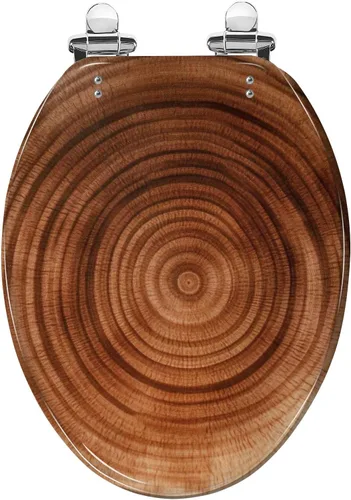 Vista 9 de Asiento de inodoro alargado con tabla de cedro, hermoso asiento de inodoro de resina de grano de madera, cierre silencioso y lento con bisagras