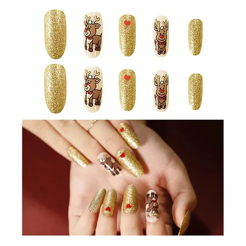 Vista 11 de Año Nuevo Navidad Prensa en Uñas Largas Ataúd Acrílico Uñas Falsas Kit Navidad Copo de Nieve Decoración de Uñas Falsas Bailarina Uñas Falsas Puntas