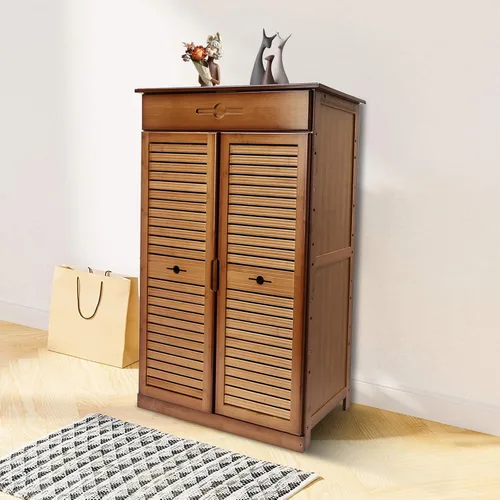 Vista 5 de Gdrasuya10 Gabinete de bambú para zapatos de 2 puertas, organizador de zapatos para entrada, armario de almacenamiento de zapatos de 5 niveles