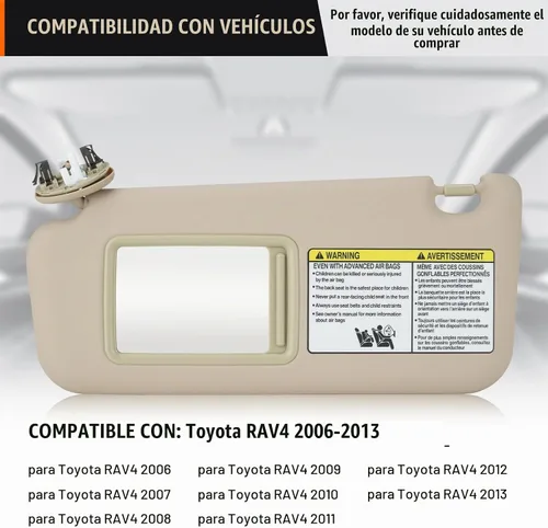 Vista 5 de Visera parasol beige para Toyota RAV4 2006-2013, parasol con luz de tocador de repuesto 74320-42501-B2