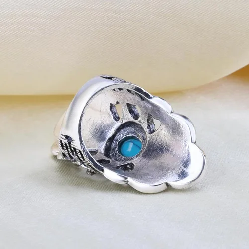 Vista 7 de LadayPoa Anillos vintage azul turquesa para mujer, anillos largos de flores gruesas, anillo de dedo bohemio retro grande, accesorios de joyería punk