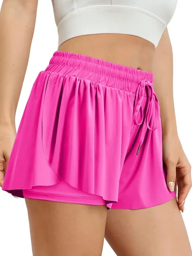 Vista 2 de Pantalones cortos fluidos para mujer, 2 en 1, con diseño de mariposa, pantalones cortos atléticos con bolsillo, faldas de entrenamiento, ciclismo