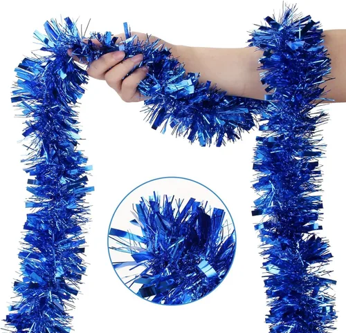 Vista 4 de Guirnalda de oropel azul de 33 pies, decoración metálica para árbol de Navidad, guirnalda de oropel para decoración de Navidad, Halloween y fiesta