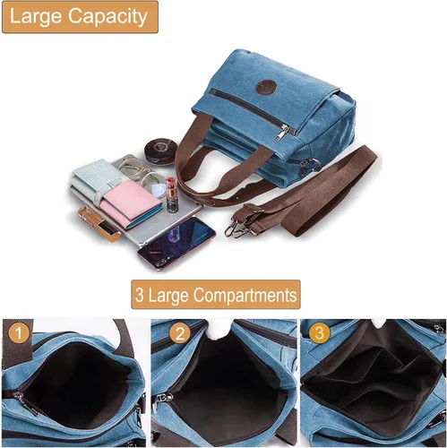 Vista 5 de Lytosmoo Women Canvas Hobo Crossbody Shoulder Tote Bag Vintage Multi-pocket Handbags Casual Purse Messenger Work Bags