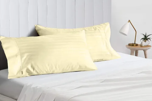 Vista 3 de Juego de 2 fundas de almohada de lujo para dormir con funda suave y transpirable, 100% algodón, 800 hilos, almohadas de rayas azul claro estándar
