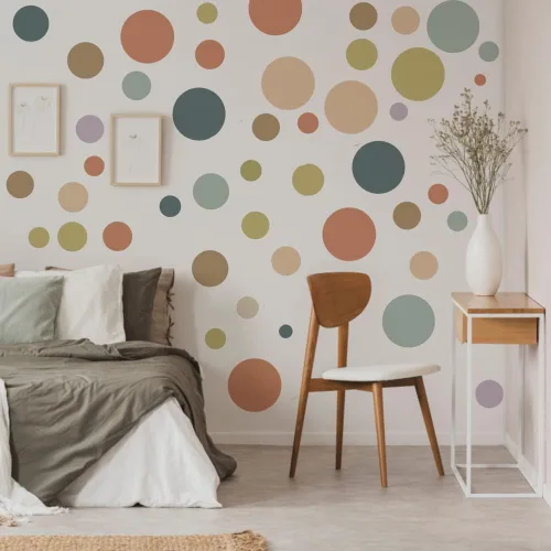 Vista 3 de Runtoo - Calcomanías de pared de puntos de colores estilo boho, pegatinas de pared modernas y abstractas, círculos adhesivos para ventanas