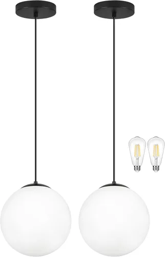 Vista 28 de KoKo&Yukina Luces colgantes modernas de globo de vidrio dorado de 6 pulgadas, paquete de 2 lámparas colgantes de vidrio transparente de mediados