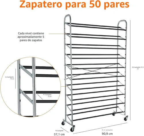 Vista 4 de Amazon Basics - Organizador para 50 pares de zapatos