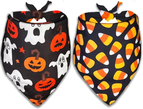 Vista 8 de Bandana de Halloween para perro, paquete de 2 baberos triangulares de algodón para perros, bufandas suaves y transpirables para mascotas