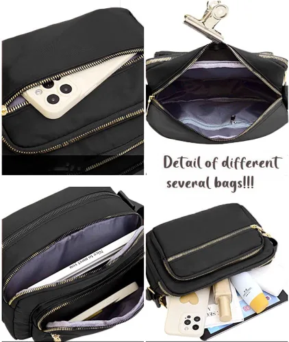 Vista 3 de DIHKLCIO Bolsos cruzados de nailon para mujer, monederos y bolsos de mano, bolsas de mensajero casuales para mujer, bolso cruzado negro impermeable