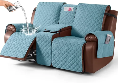 Vista 14 de KinCam Funda 100% Impermeable para Loveseat Reclinable con Consola, Fundas Antideslizantes para Sofá Reclinable de 2 Asientos, Funda para Sofá