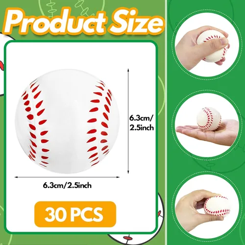 Vista 2 de Paquete de 30 pelotas de béisbol antiestrés, pelotas de béisbol de espuma suave de 2.5 pulgadas, pelotas deportivas para apretar, juguetes