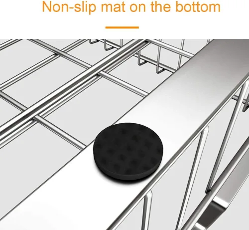Vista 7 de Escurridor de acero inoxidable 304, escurridor de platos de una sola capa, estantes de cocina con jaula de cubiertos, ahorro de espacio