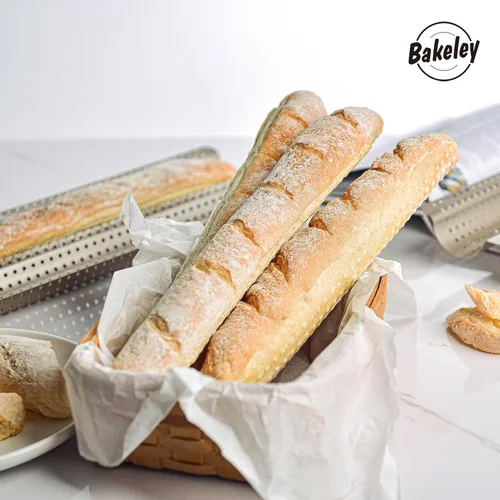 Vista 7 de Pan de baguette francés, bandeja perforada para hornear baguette de 2 panes, 14.75 x 9.45 pulgadas, sartén antiadherente ultraventilada para hornear
