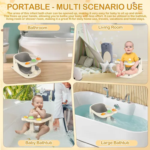 Vista 7 de Asiento de baño para bebés de 6 meses en adelante, asiento de baño antideslizante para bebé y recién nacido con ventosas, asiento seguro para bañera