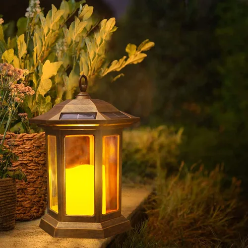 Vista 4 de Farol Solar para Exteriores, Linternas Colgantes para Exteriores con Luces LED de Velas - Luces Solares Impermeables de PVC, Luces de Farol