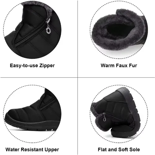 Vista 3 de Cheval Botas de invierno con cremallera para mujer, botines cálidos con forro de piel, antideslizantes, impermeables, cómodas, botas de invierno