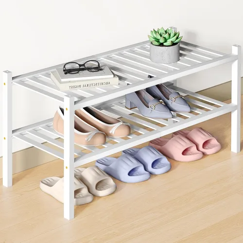 Vista 11 de Smiry Zapatero de bambú para armario, organizador de zapatos de madera de 3 niveles, estante apilable de almacenamiento de zapatos de madera