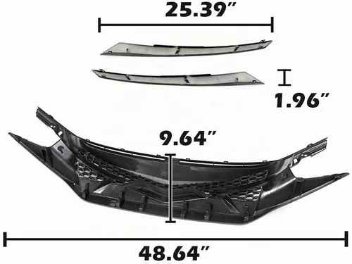 Vista 2 de G-PLUS Compatible con Honda Civic Sedan Coupé 2016-2018 Rejilla de malla parachoques delantero JDM estilo batalla parrilla capó parrillas + 2 cejas