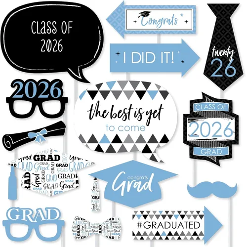 Vista 10 de Big Dot of Happiness Accesorios de graduación en blanco y negro para sesión de fotos 2026, juego de 20 unidades de accesorios de cabina de fotos