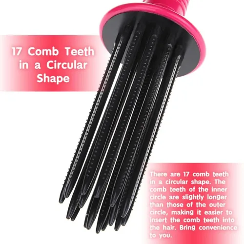 Vista 4 de Herramienta para peinar el cabello rizado, peine de rollo de 17 dientes, rojo rosa+negro, cepillo profesional para peluquería para uso doméstico