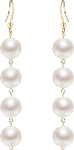 Vista 8 de Aretes colgantes chapados en oro de 14 quilates para mujer, minimalistas, ligeros, largos, colgantes, aretes de boda para novias, dama de honor