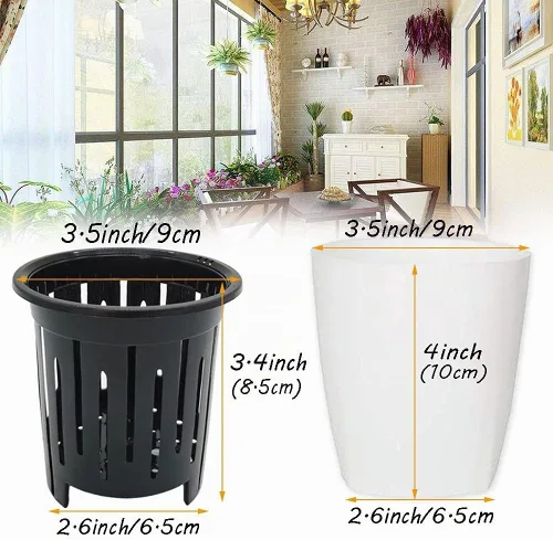 Vista 2 de Haawooky Juego de 12 macetas de riego automático de plástico, maceta de flores de plástico de 4 pulgadas con maceta interior, maceta de riego