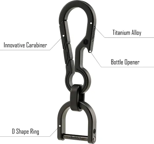 Vista 5 de KeyUnity KM15BK Titanium EDC Abridor de botellas Llavero Clip con anillo D y anillo giratorio KA15BK