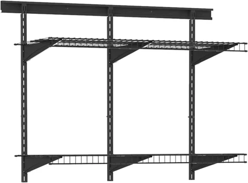 Vista 8 de ClosetMaid Kit de estante de pared resistente para garaje, 2 estantes, estantería de alambre ajustable, acabado negro