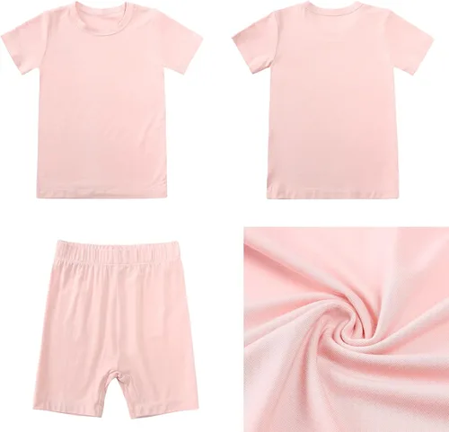 Vista 2 de Aablexema Pijama corto de verano para bebé, conjunto de pijamas de bambú para niños pequeños